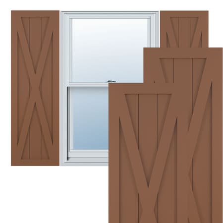 True Fit PVC Single X-Board Farmhouse Fixed Mount Shutters, Burnt Toffee, 18W X 58H